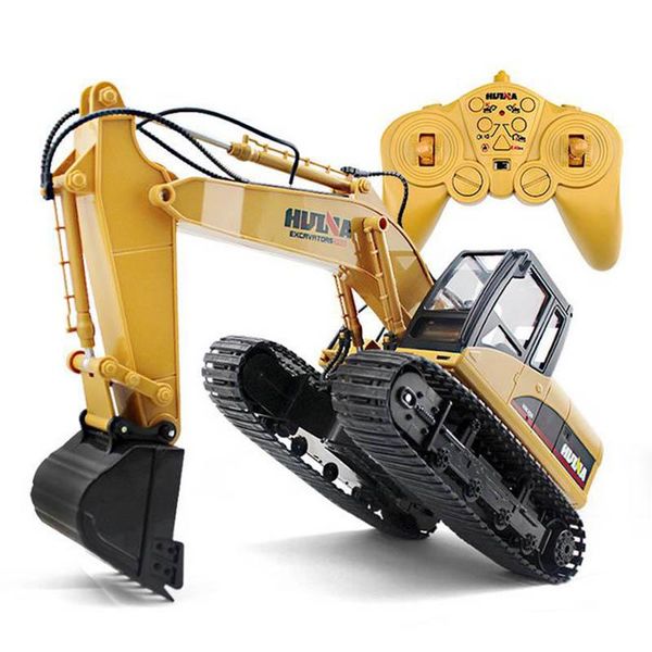 

HuiNa RC Car 15 Channel RC Crawler Kit 2.4G 1/14 Excavator Charging With Battery Alloy Excavator RTR Toys for kids Gift