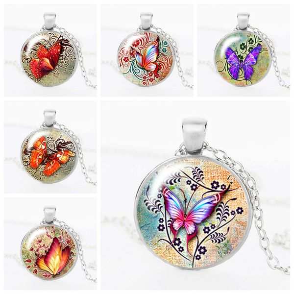 

2019 new style butterfly multicolor time stone pendant necklace europe united states popular clavicle chain necklace women men jewelry gift, Silver