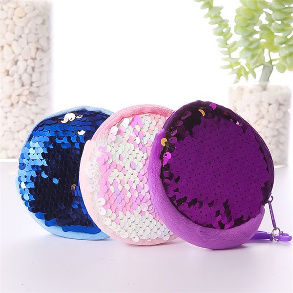 

sequin round coin wallet mini girl change money storage keychain bag party favor girl keyring keyholder handbag gift purse mjy681, White