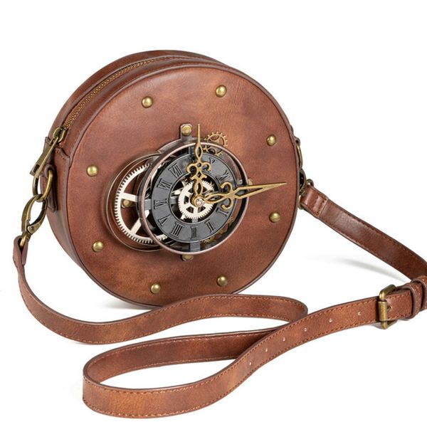 

ladies steam shoulder/crossbody bag pu leather retro round motorcycle bag
