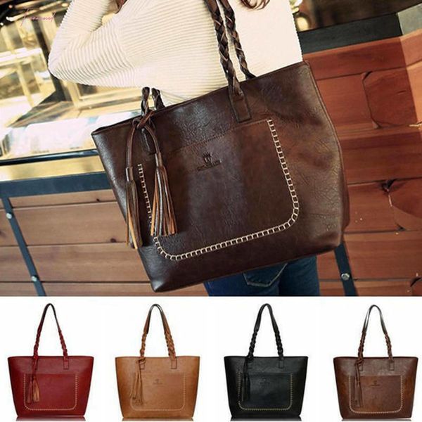 

fashion women pu leather shoulder bags tote purse vintage handbag high capacity