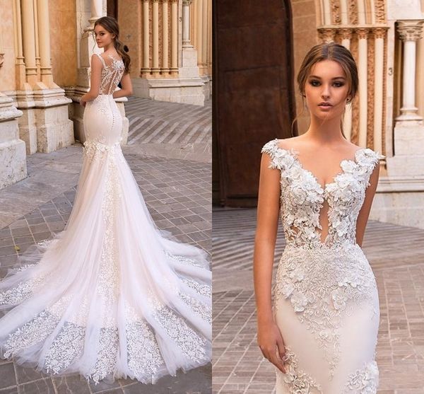 

Gorgeous 2019 Lace Mermaid Wedding Dresses Boho Sheer V Neck Cap Sleeves Bohemian Bridal Gowns Appliqued Plus Size Vestidos De Nnovia