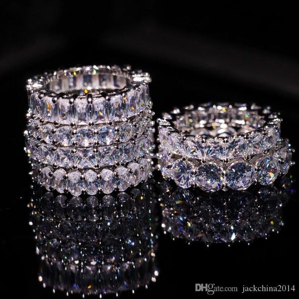 

size 5-12 multi stone shape luxury jewelry 925 sterling silver princess white z cz diamond gemstones promise women wedding band ring set, Slivery;golden