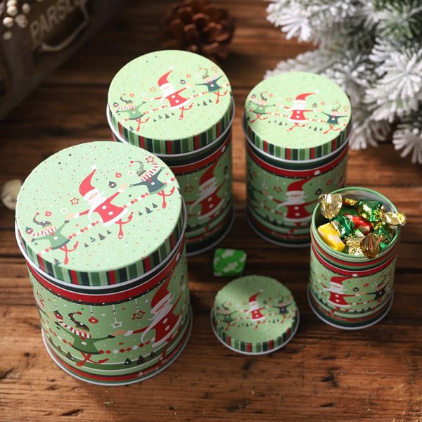 Round Shape Tinplate Empty Tins Storage Jar Containers Holiday Home Decorations Printed Home Kitchen Storage Containers Christmas Decor On Sale