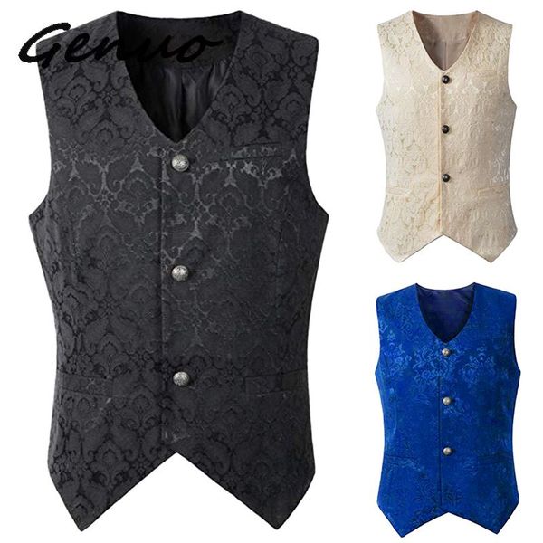 

genuo new 2019 men's steampunk waistcoat steampunk jacket victorian sleeveless gothic brocade gothic vintage vest, Tan;black