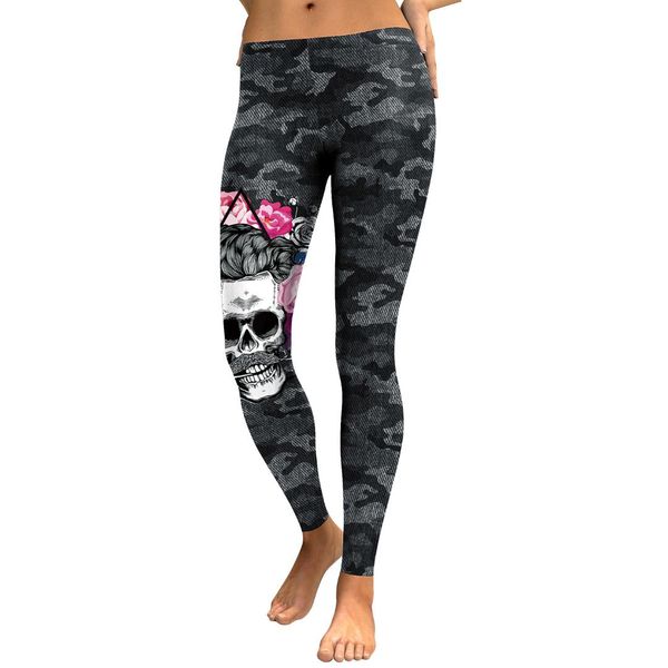 

2019 camouflage pants fashion slim woman leggings skull print casual comfortable elastic female halloween leggings, Black