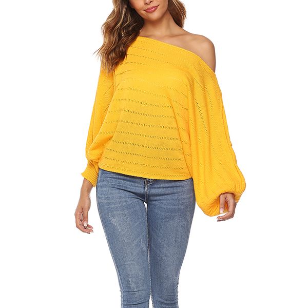 

sweater women autumn spring solid color slash neck off shoulder sweaters long sleeve loose clothes pullovers#25, White;black