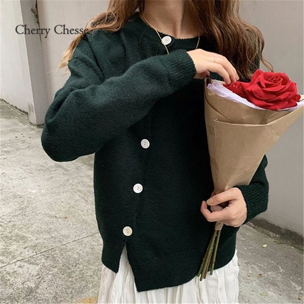 

cherry chesse vintage women knitted sweater asymmetric button cardigans female autumn open stitch sweater, White;black