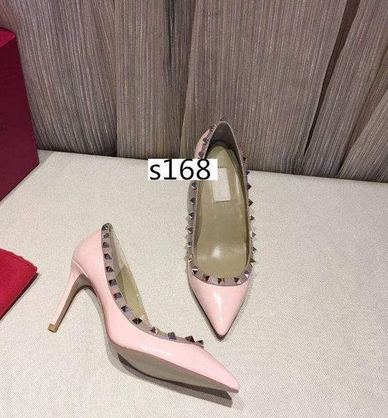 

designer studs high heels patent leather rivets sandals women shoes valentine high heel shoes size 39, Black