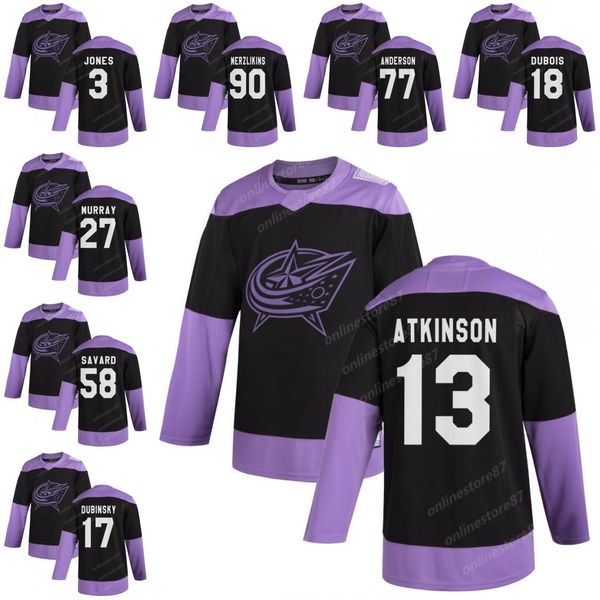 

2020 columbus jacket jerseys 13 cam atkinson 90 elvis merzlikins 18 pierre-luc dubois custom made hockey jersey, Black