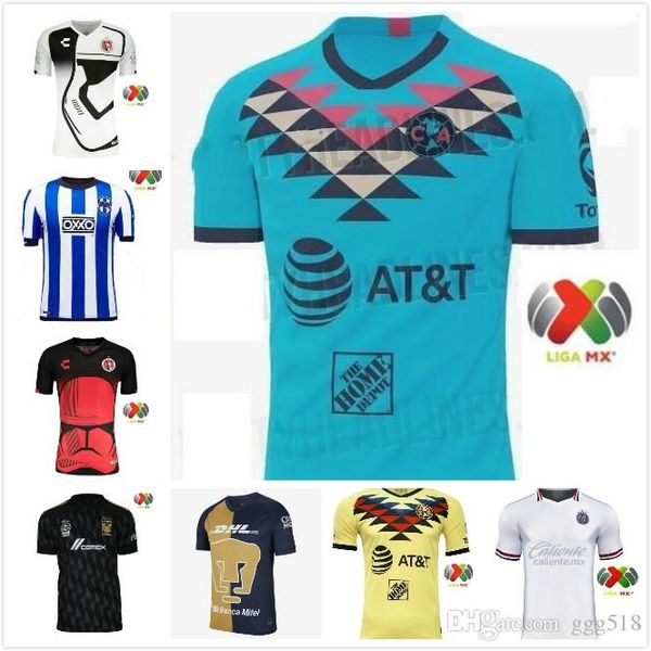 

2019 2020 liga mx club america soccer jersey 19 20 chivas tigres club santos tijuana soccer jersey size can be mixed batch, Black;yellow