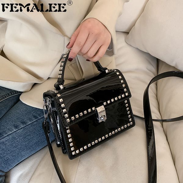 

quality patent leather crossbody bags for women small handbags chain shoulder messenger bag mini purses rivet hand bag