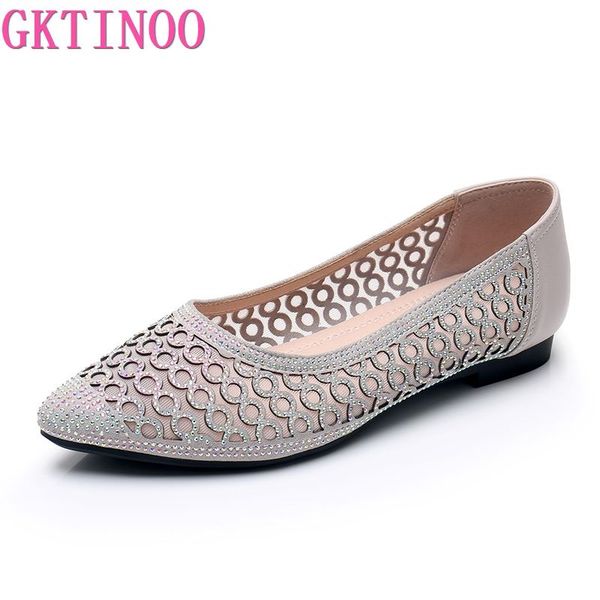 

gktinoo flats woman 2019 new arrival rhinestone pointed toe gauze women shoes genuine leather comfortable flat shoes size 35-43, Black