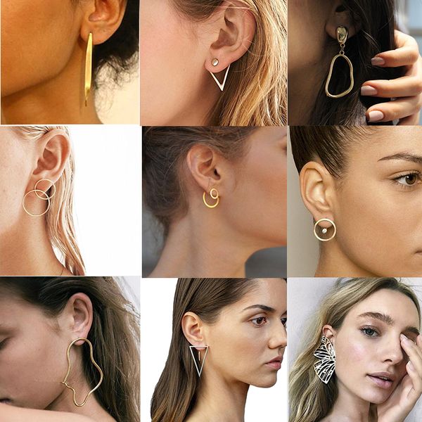 

new fashion gold star moon shape earrings simple ear ring ethnic jewelry gift crystal round geometric earrings for women bijoux, Silver