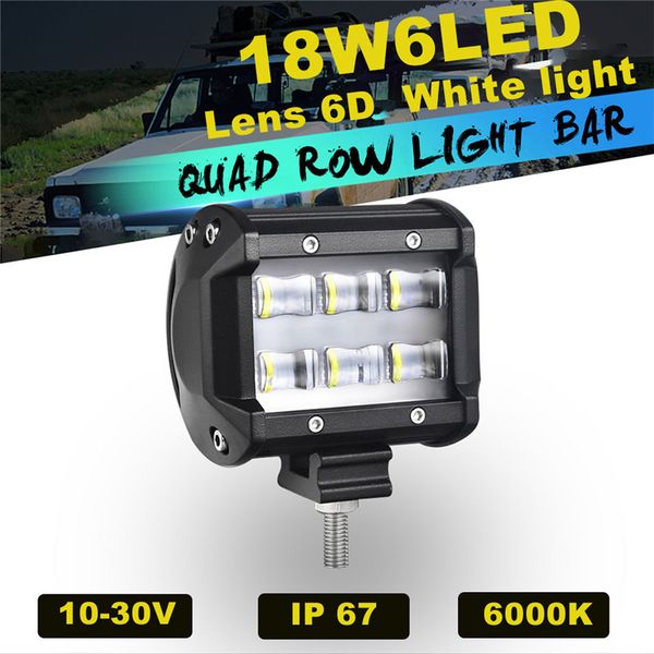

kongyide car light lc-triple 18w 6 led lens 6d 110m/w work light bar driving lamp ip68 waterproof spot beam dc 9-32v 6000k white