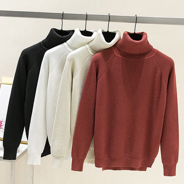 

loose turtleneck women pullover sweater autumn winter warm jumper knitted soft female sweater top, White;black