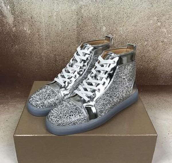 

wedding party dress shoes popular rhinestone red bottom high sneakers shoes men women luxury crystal skateboard walking shoes sell, Black