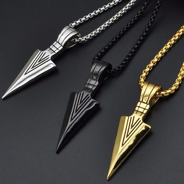 

men's fashion jewelry gold silver black arrow head pendant long chain necklace mens stainless steel necklaces