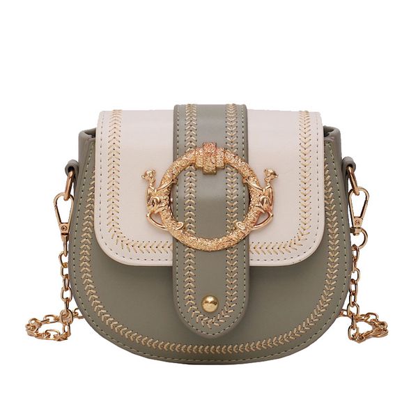 

elegant female contrast color saddle bag 2019 summer new quality leather women's designer handbag chain shoulder messenger bag