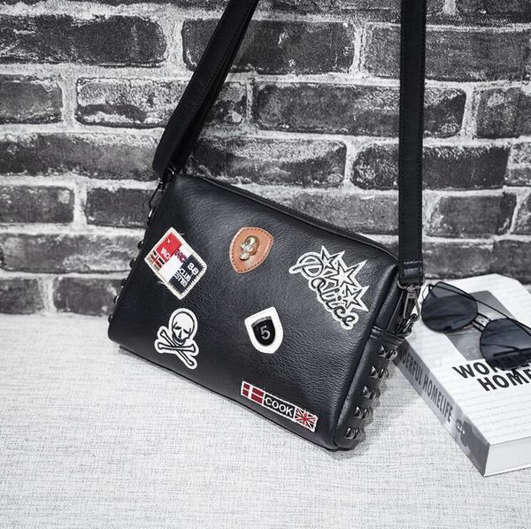 

factory wholesale men bag street trend rivet mens shoulder handbag personality rivets punk messenger bags multifunctional leather fashion ha