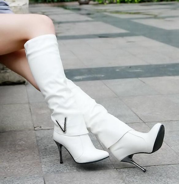 

autumn and winter fashion high heels fine pointed barrel knight boots, Black