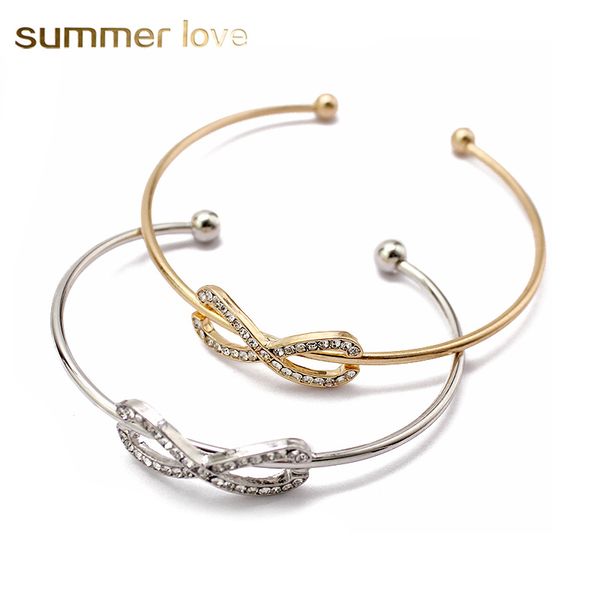 

simple infinity for women gold/silver color fashion jewelry gift crystal rhinestone bow opening bangles bracelets, Black