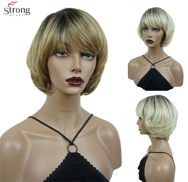

strongbeauty women ombre blonde/light brown short wigs hair synthetic wig natura, Black