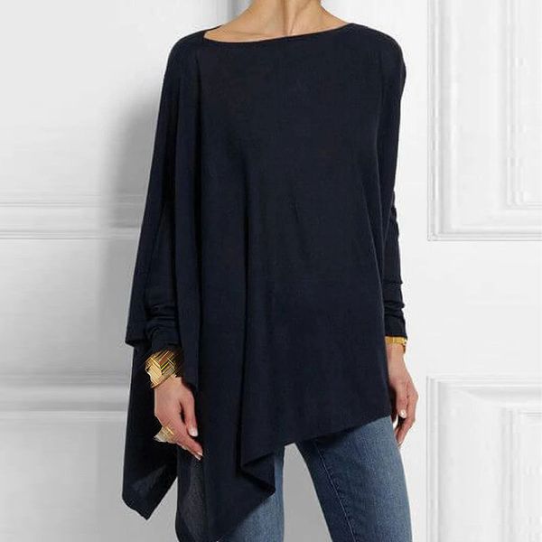 

ladies o-neck loose long sleeve shirt plus size irregular hem jumper blouse, White;black