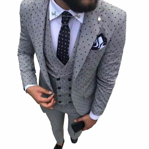 

men's suits & blazers gray slim fit men with dots pattern for boyfriend 2021 3 piece wedding tuxedos fashion clothes set jacket vest pa, White;black