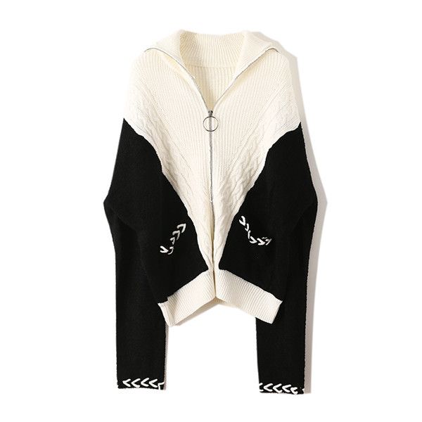 Estate 2020 modelli da passerella maglione cappotto da donna in bianco e nero colori misti collo alto maglione con cerniera risvolto spesso