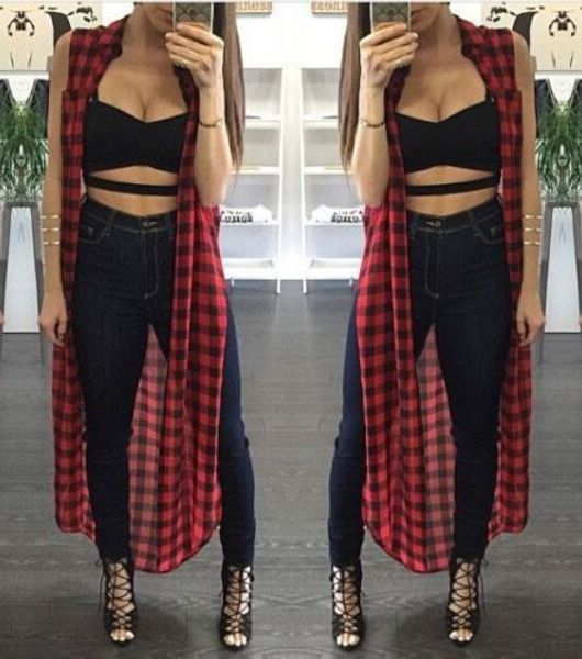 

2017 new women sleeveless split loose long maxi cardigan party evening blouse, Black;white