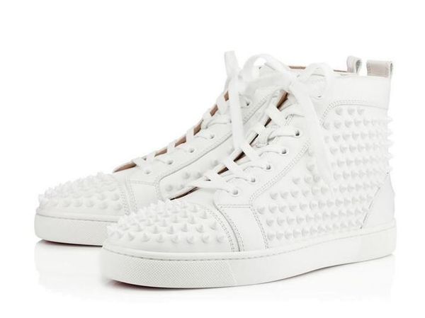 

black white [original box] men shoes red bottom sneaker luxury party wedding shoes genuine leather louisfalt spikes lace-up casual shoe l14