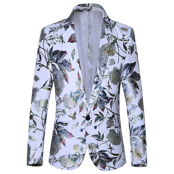 

men's casual business wedding long sleeve print floral suit coat jacket blazers single button for men stylish suit jacket, White;black