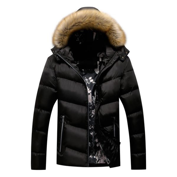 

winter jacket men 5xl cotton padded warm parka coat casual faux fur hooded fleece long male jacket windbreaker men overcoat, Black