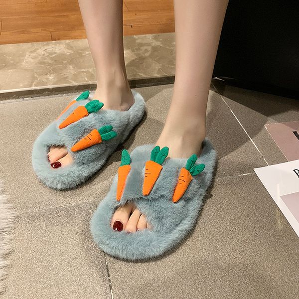 

flat shoes female plush slippers for adults slipers women flock low lady luxury slides fur 2019 massage girl designer fabric, Black
