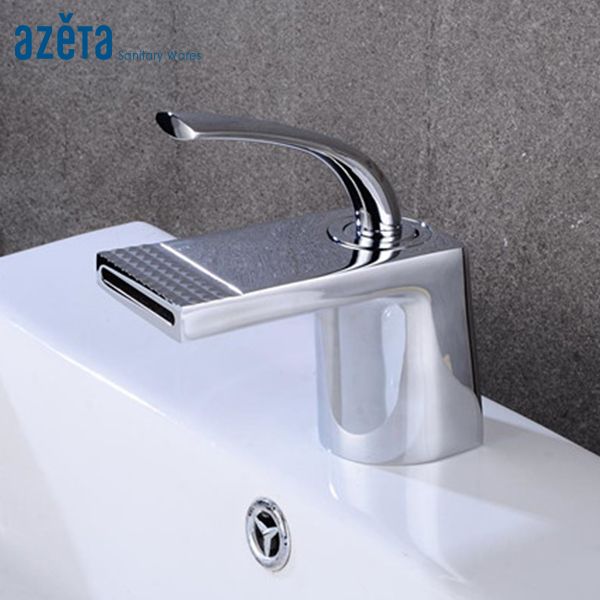 

azeta bathroom chrome brass basin faucet single hole deck mounted waterfall washbasin mixer tap at2606