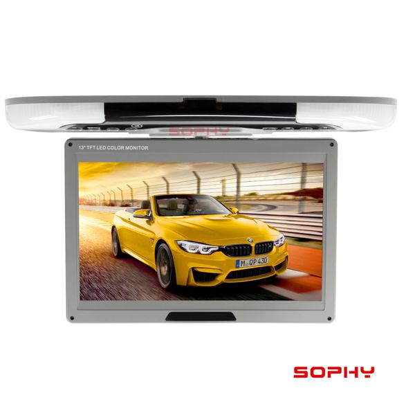 

13 inch car roof mount monitor dc 12v dual video inputs flip down monitor tft lcd digital screen sh1308 beige/gray/black