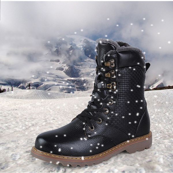 

heinrich plush mens leather winter boots warm men snow boots non-slip man shoes bota masculina couro winterjas mannen, Black