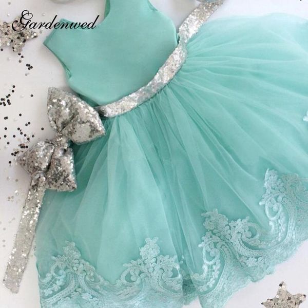 

gardenwed 2020 cute puffy flower girl dresses tulle baby sequin bow sashes ball gown kid lace applique sleeveless dress,vestidos, Red;yellow