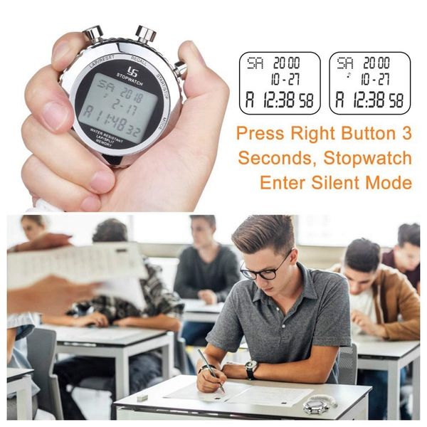 

easy-ys бесшумного секундомер, металл цифрового спорт секундомер с таймером обратного отсчета, 100 lap памятью, большим дисплеем, будильнико