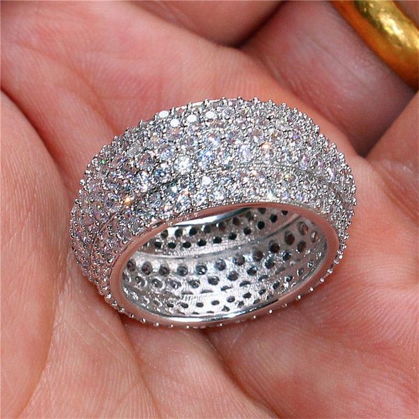 

luxury shine cocktail wedding rings for women jewelry real solid 925 sterling silver pave 360 pcs sona diamond stone ring finger, Slivery;golden