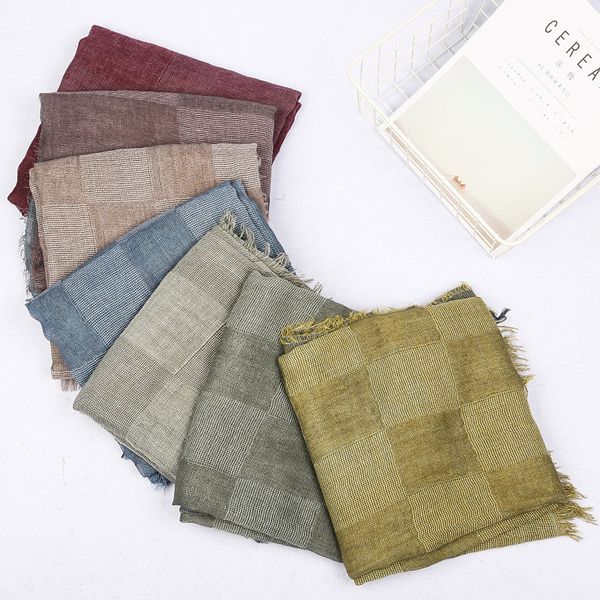 

new japanese style winter scarf cotton and linen plaid long women's scarves shawl fashion winter warm men scarf, Blue;gray
