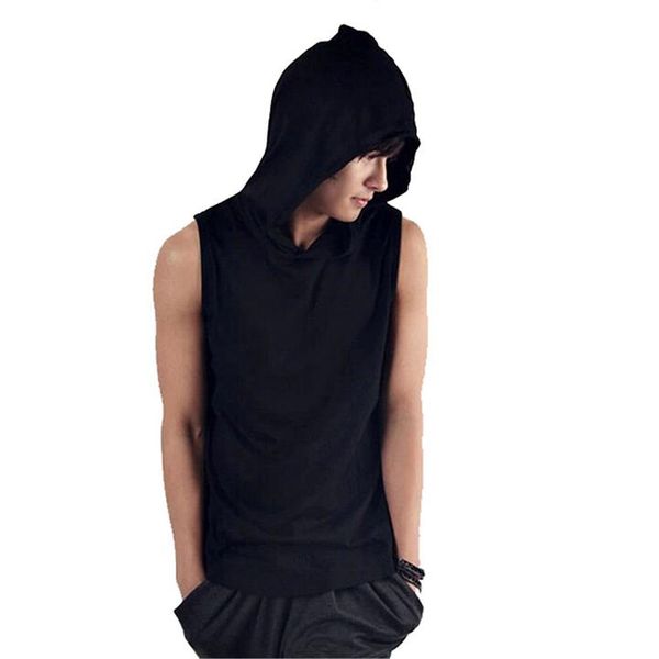 

summer new men bodybuilding fitness sleeveless vest cotton hooded tank men golds sweatshirt hoodies solid singlets elastic, White;black