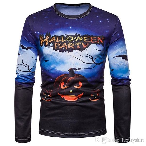 

halloween party digital printed designer long sleeve tshirts pumpkin print crew neck mens mens tees, White;black