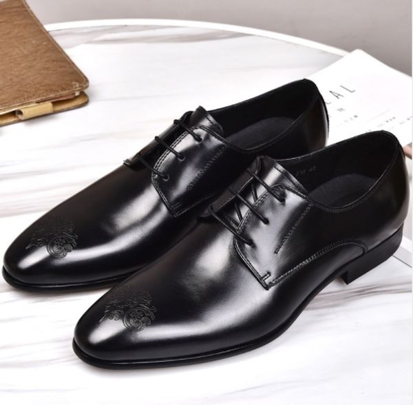 

men bullock carved business shoes genuine leather dress shoes square toe formal oxfords men office wedding shoes, Black