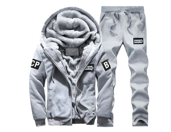 

fashion mens 2pcs tracksuits designer long sleeves thick sportsuits winter mens letter printed fleece tracksuits male cardigan coat, Gray