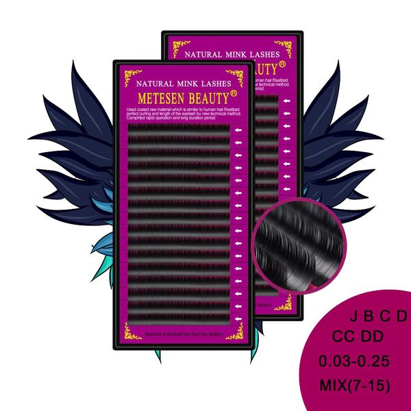 

metesen beauty 2tary/lot 7-15mm mixed in one tray eyelash extensions individual faux mink eyelash hand made black lashes