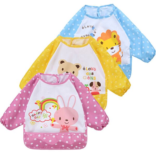 

cartoon cute animals print bibs apron infant baby children waterproof long sleeve self feeding bibs apron baby for kids
