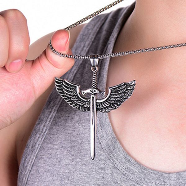 

necklaces wing mens stainless steel feather necklace pendants fashion steampunk large necklace jewelry for neck male accessories, Silver