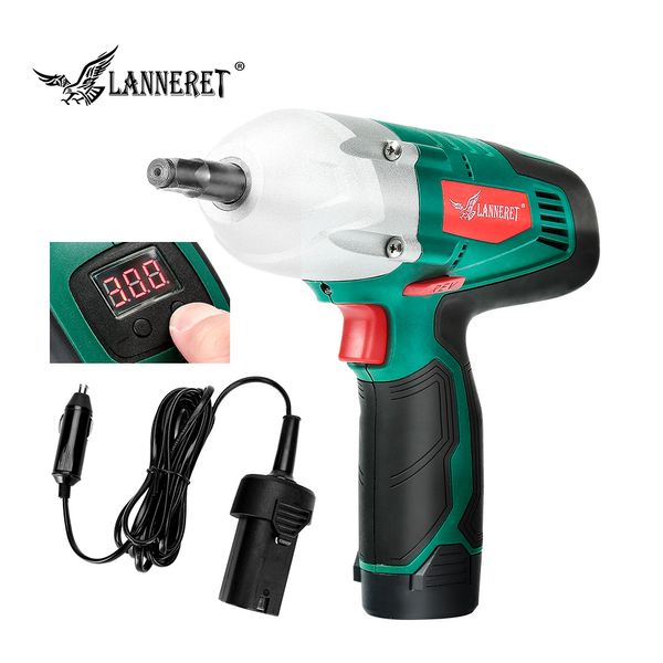 

lanneret 2 in 1 electric impact wrench 12v car repair 1/2" 300n.m digital torque panel li-ion battery/car 3.5m cigarette lighter